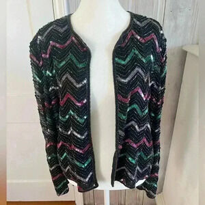 PAPELL BOUTIQUE Jewel Tone Beaded Sequined Silk Evening Jacket M holidays